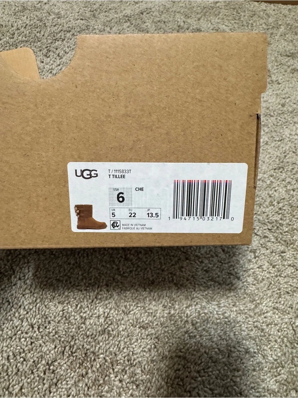 Toddler girl’s size 6 UGG Tillee Tan Boots NIB